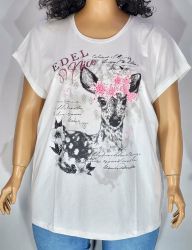 Дамска макси  блуза  с  паднал ръкав  в големи размери с щампа в бяло  10 00135