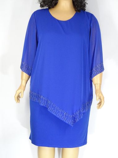 Дамска макси официална рокля от трико и шифон с камъни в турско синьо 05 00241