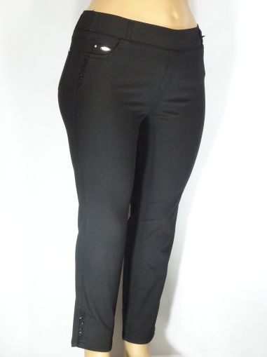 Дамски макси летен еластичен панталон в големи размери с камъчета на джоба и крачола 03 00397