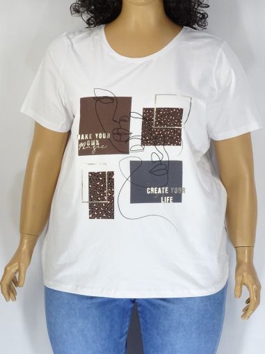 Дамска макси блуза в големи размери с щампа в бяло  01 01210