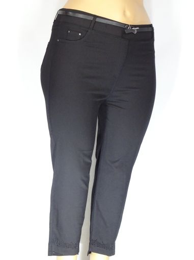 Дамски макси  летни еластични панталони в големи размери с  нежни камъчета на крачола и колан  03 00415