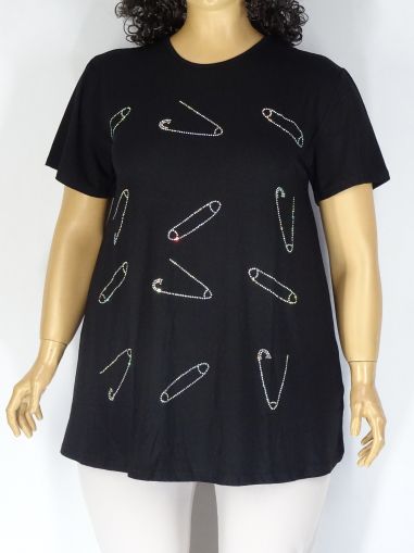 Дамска макси блуза в големи размери с щампа  и камъчета 01 01235