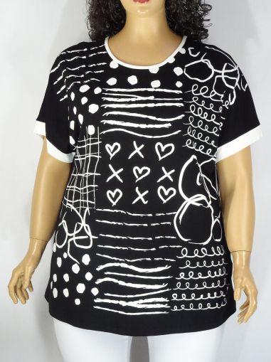 Дамска макси свободна блуза от трико в големи размери с интересна щампа  01 01239