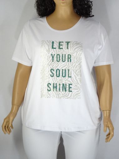 Дамска макси блуза в големи размери с щампа и камъчета в бяло  01 01256