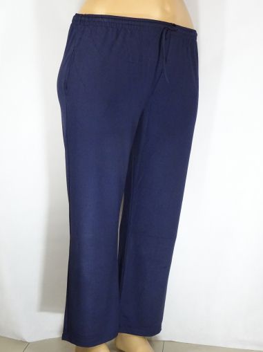 Дамски макси тънък панталон от непрозрачно трико в големи размери на ластик в синьо със скрити  джобове 09 00071