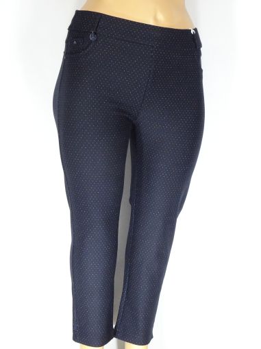 Дамски макси плътен еластичен панталон в големи размери на малки точки в синьо 03 00446