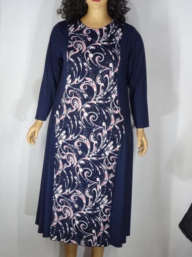 Дамска макси рокля от  трико в големи размери с шарена платка в синьо 05 00323