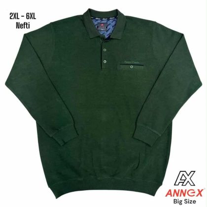 Мъжка блуза плътна рипс  с яка и копчета в големи размери в зелено  20 00525