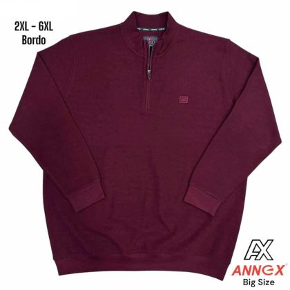 Мъжка блуза с цип и интересна плетка в големи размери винено  20 00529