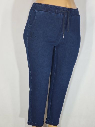 Дамски макси спортни плътни  еластични дънки в големи размери изчистени с маншет в  синьо     02 00560