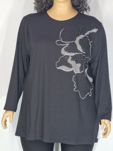 Дамски макси блузон в големи размери от финно трико с интересна щампа  01 01543