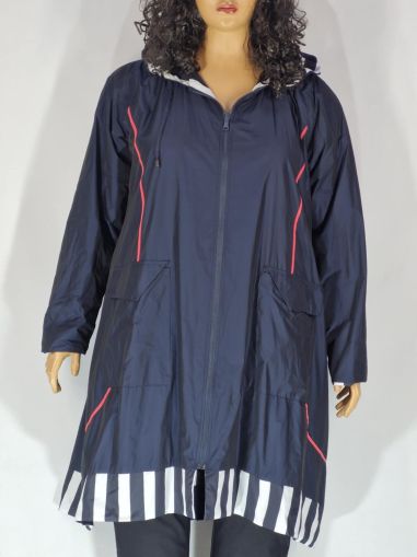 Дамско макси дълго яке в големи размери тип ветровка двулицево в синьо и в рае 06 00281