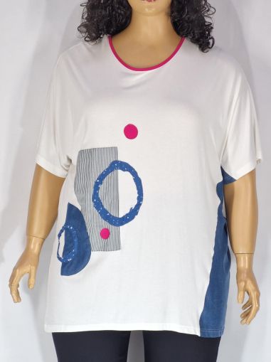 Дамска макси  блуза в  големи размери с интересна апликация в бяло 10 00103