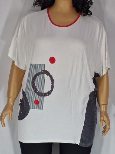 Дамска макси  блуза в  големи размери с интересна апликация в бяло 10 00106