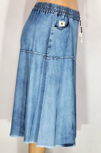 Дамска макси  тънка дълга дънкова  пола в големи размери на  ластик  04 00114