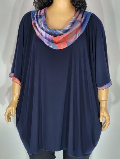 Дамско макси тип пончо от ликра в големи размери освежено с шифон в два цвята 10 00124