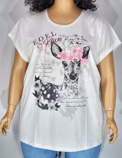 Дамска макси  блуза  с  паднал ръкав  в големи размери с щампа в бяло  10 00135