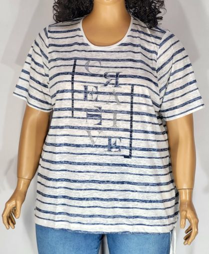 Дамска макси  блуза с  къс ръкав  в големи размери с щампа рае и букви 10 00137