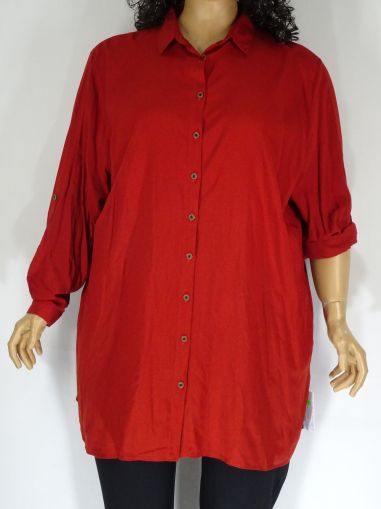 Дамска макси риза в големи размери в цвят винено червено  01 00734