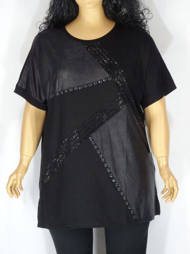 Дамска макси блуза в големи размери от финно трико  и камъчета в два цвята  01 01071