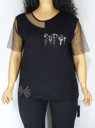 Дамска макси блуза в големи размери с камъни и шифон на ръкава 01 01076