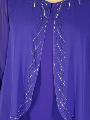 Дамска макси официална рокля от трико и шифон с камъни в лилаво 05 00239