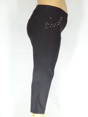 Дамски макси летен еластичен панталон в големи размери с камъчета и перли на джобовете 03 00394