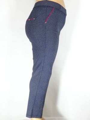 Дамски макси летен еластичен панталон в супер големи размери в синьо на бели нежни щампи 03 00399
