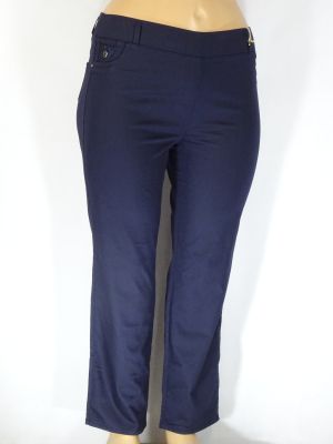 Дамски макси  еластичен панталон в големи размери с интересна бродерия на джобовете в тъмно синьо  03 00407
