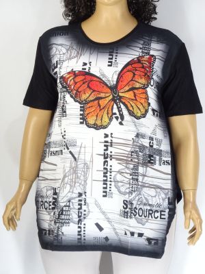 Дамска макси блуза в големи размери с щампа пеперуда и камъчета 01 01206