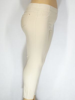 Дамски макси летен еластичен панталон в големи размери изчистен в бежово 03 00414