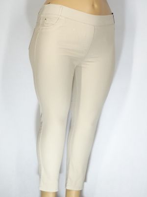 Дамски макси летен еластичен панталон в големи размери изчистен в бежово 03 00414