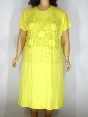 Дамска макси рокля в големи размери с камъчета в жълто 05 00255