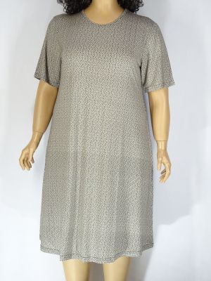 Дамска макси рокля от щампирано трико с къс ръкав в големи размери с  05 00276