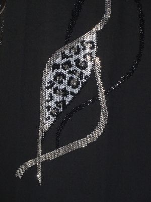 Дамски макси блузон в големи размери от финно трико с щампа  от камъчета в черно 01 01245