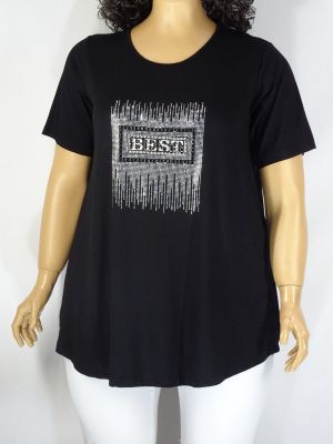 Дамска макси леко разкроена блуза в големи размери с щампа от камъчета в черно 01 01252