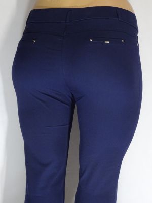 Дамски макси летен еластичен панталон в големи размери с интересен завършек на крачола с камъчета в синьо 03 00419