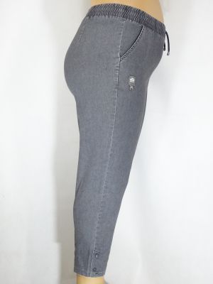 Дамски макси спортни летни еластични панталони в големи размери с ластик  и връзки в сиво  03 00423