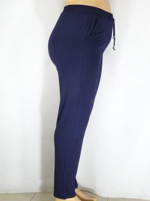 Дамски макси тънък панталон от трико в големи размери дюс синьо с джобове 09 00069
