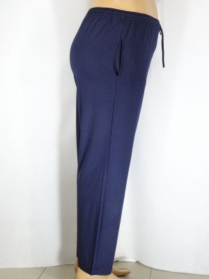 Дамски макси тънък панталон от непрозрачно трико в големи размери на ластик в синьо със скрити  джобове 09 00071
