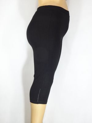 Дамски макси тънък  7/8  клин-панталон от непрозрачно тънко трико в големи размери на ластик в черно с капси на крачола 09 00073