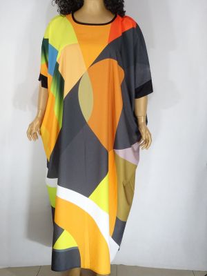 Дамска макси дълга широка рокля в големи размери с интересна щампа от различни цветове 05 00297