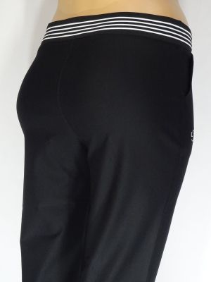 Дамски макси спортен плътен еластичен панталон в големи размери с връзки и кантове по крачолите  03 00427
