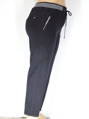 Дамски макси спортни плътни  еластични дънки в големи размери с ластик и връзки в черно  02 00403