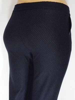 Дамски макси плътен еластичен панталон в големи размери с връзки на малки точки в синьо 03 00452