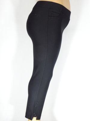 Дамски макси  еластичен  панталон в големи размери с камъчета на крачола в черно 03 00460
