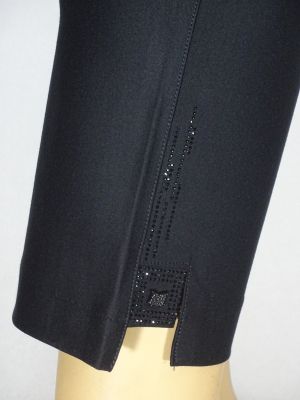 Дамски макси  еластичен  панталон в големи размери с камъчета на крачола в черно 03 00460