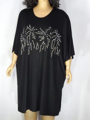 Дамски макси дълъг блузон /къса рокля/ в големи размери от  трико с интересна апликация от камъни  01 01360