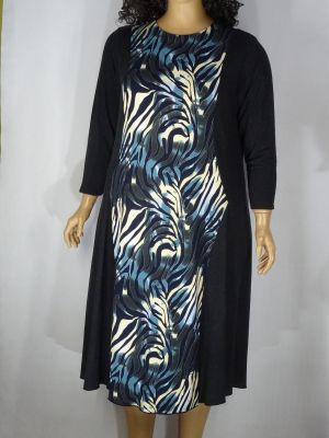 Дамска макси рокля от  трико в големи размери с шарена платка в сиво 05 00322