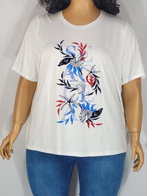 Дамска макси блуза в големи размери с интересна  щампа в бяло  01 01379